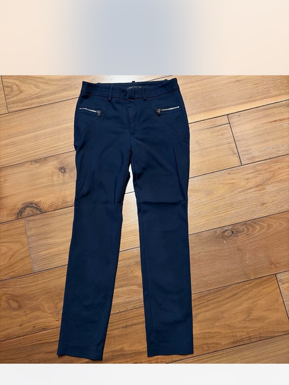Zara Navy Slim Fit Pants with Zip Pocket Detail